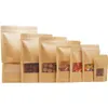 100pcs lot Kraft Paper Bag Zipper Stand Up Food Pouches with Transparent Clear Window Reusable Bags for Food Tea Coffee