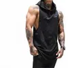 Märke Gymkläder Mens Bodybuilding Hooded Tank Top Workout Ärmlös Vest Sweatshirt Fitness träningspass Sportkläder Toppar Manlig