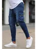 Nieuwe stijl heren slanke jeans rits multi-pocket potlood broek jeans zwart en blauw hoogwaardig jogger merk elastische kracht jeans x0621