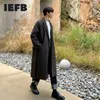 IEFB Höst Winter Mäns Woolen Coat British Over Knee Tweed Coat Koreanska trend förtjockade Mid Length Coats med Belt 211122