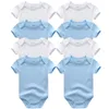 3/5/6/8 pièces coton solide unisexe né bébé fille vêtements body à manches courtes garçon combinaison imprimer Ropa Bebe 211011