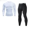 Męskie dresy garnitur 2 sztuki Dres Koszulka + Spodnie Kompresja MMA Sportswear Gray Black Fitness Odzież Szybki Suchy Jogging Mężczyźni