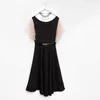 Czarna sukienka dla kobiet Czarny Korea Krótki Ruffle Sleeve Crew Neck Lace Sundress Damskie Party Dresses 210602