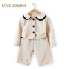 Amor ddmm meninas bebê conjuntos casuais moda manga comprida botão conjuntos de roupas meninas outono roupas 2 pcs fantasia crianças 210715