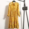 Zima Dres Z Długim Rękawem Vintage Szyfonowa Koszula Vestidos Dla Panie Casual Kwiatowy Midi Jesień Es Polka Dot 210623