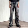 IEFB Erkek Giyim Yıkanmış Siyah Gri Kot Kore Streetwear Trend Gevşek Düz Denim Pantolon Kravat Boya Uzun 9Y6579 210716
