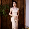 Roupas étnicas Vintage Slim Slim Feminino Long Qipao Sexy Floral Impresso Mandarim Collar Cheongsams Oriental Chinês Vestido Formal Vá