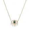 White green cubic zirconia turkish evil pendant necklace Gold color baguette cz drop eye jewelry