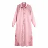 ZA women dress metal color reflective elegant chic lady Oversized long dresses Shiny Shirt style dress 210709