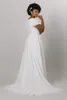 2022 New Ivory Modest Wedding Dresses Gowns With Flutter Sleeve Jewel Neck Lace Chiffon Summer Informal Empire Waist Bridal gown