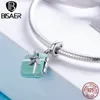 BISAER Pendentif Authentique 925 Argent Sterling Vert Émail Boîte Cadeau Macaron Pendentif Charme Fit pour Femmes Bracelet En Argent GXC663 Q05214T