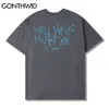 GONTHWID T-shirts Casual Hommes Hip Hop Torch Main Statue Imprimer T-shirts à manches courtes Coton Lâche Harajuku Streetwear Fashion Tops C0315