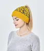 Femmes décontracté tricoté haute queue de cheval bonnet chapeau automne hiver casquette imprimé léopard mode épais chaud femme Sport de plein air chapeaux XY485