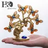 H&D Resin Elephant Butterfly Tree Figurine Lucky Blue Tree for Money Protection Wealth Good Luck Xmas Gift Home Decor 210607