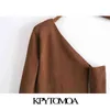 KPytomoa mulheres moda oco out colhido suéter de malha vintage assimétrico pescoço manga comprida fêmea fêmea chique tops 211103