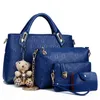 4 In 1 Trend Handbags Blue Latt Woman Pu Leather Ladi Bags White Handbags And Wallet For Women