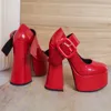Mulheres 15cm Super Patent Ladies Leather Sapatos de salto alto de 4,5 cm Bombas de plataforma de pinheiro de uma linha grossa