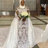 Abiti da sposa a sirena africana della Nigeria taglie forti con abito da sposa musulmano con fodera in pizzo staccabile a maniche lunghe