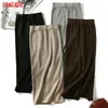 Tangada femmes solide jupes longues tricot stretch taille haute style coréen dames noir jupe crayon faldas mujer moda AQX05 210309