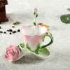 3D róży emalia kawa herbata milka kubek zestaw z łyżką i spodek kreatywnych ceramicznych europejskiej porcelany porcelany porcelany pory małżeństwa