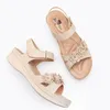 New Summer Women's Retro Flowers Sandals Hook&loop Ladies Flats Sewing Wedge Female Open Toe Casual Sandals Woman Shoes zy358