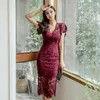 Dress Women Solid Sexy Lace Bodycon Spring Summer V Neck Short Sleeve Hollow Out Casual Work Party 210603