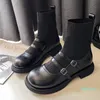 Botas Zapatos Tacón Diseñador De Lujo Punta Redonda Goma Moda Tobillo Señoras Pu Sólido Básico Tejido Elástico