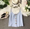 Women Sleeveless Bottom Shirt Retro Chic Chiffon Vest Lady Single Breasted Short Crop Tops Outside Wearing Camis F056 210527