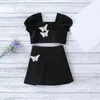 Dress Summer Kids Clothing Butterfly Square Neck Short Sleeve Top+Skirt Suit Baby Girl Clothes Girls 210528