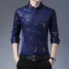 Платья рубашки мужчины Slim Fit Citial Dragon Print Silk рубашка весна с длинным рукавом повседневная камиза Masculina C725 210721