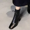 Eleganckie botki Kobiety Wysokie Buty Spadek Prawdziwej Skóry Winter Heel Working Casual Party Shoes 210528