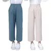 Meisjes wijde been broek lente en zomer bijgesneden broek meisjes mode rechte losse P4692 210622