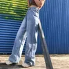 Alto cintura de cintura larga perna saca jeans 90s cargas barracas estéticas cudsers superdimensed mulheres outono azul namorado pantalon femme 211129