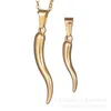 Colares de pingente colar de chifre italiano de aço inoxidável para mulheres homens cor de ouro 50cm3454453