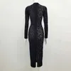 Femmes Sexy Designer Transparent À Manches Longues Noir D'été Dames Midi Célébrité Moulante Robe De Soirée Robe 210525