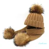 Czapki 2 sztuk Kapelusza zimowa dla dzieci dla dziewcząt Bonnet Enfant Child's with Fur pom Dzieci szalik