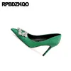 ارتداء أحذية Scarpin Crystal Diamond Green Women Glitter Rhinestone Pumps رقيقة كبيرة الحجم من البراقة حفلة موسيقية عالية الكعب مدبب أخمص القدمين المدببة