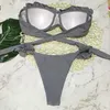 Мягкий толчок бикини набор underwire цветок ruffles купальник для женщин сексуальная сплошная банда женский купальный костюм лето бикини 210630