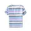 Men Summer Japan Style Round Neck Candy Color Stripped Short Sleeve 100% Linen Slim Fit Casual Loose T-shirt Male Thin Top Tee 210716