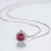 CZCITY Real Round Ruby Gemstone Pendant Necklaces for Women Wedding Engagement Fine Jewelry 925 Sterling Silver Collier SN0308 Q0531