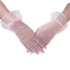 Five Fingers Gloves Lace Sexy Etiquette Full Finger Women Lotus Leaf Sheers Short Tulle Mitten 1 Pairs Transparent Thin Lady