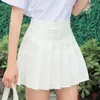 스커트 여성 소녀 높은 허리 주름진 스케이터 A 라인 미니 스커트 라이닝 반바지 간단한 단색 학교 유니폼