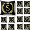 Coussin/oreiller décoratif noir doré Alphabet lettre couronne Polyester housse de coussin coussins décoratifs pour canapé décoration de la maison taie d'oreiller