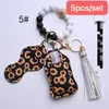 12 Colors 5Pcs/Set Self Defense Keychain Set with Hand Sanitizer Bottle Bag Beads EDC Pen Wrist Strap Lipstick Holder Keychains for Woman Men Self-defense Keyring