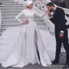 Dubai Sereia vestidos de noiva vestido de noiva com obrskirt lace applique mangas compridas alto pescoço feito personalizado trens de varredura plus tamanho castelo vestidos de novia