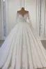 Superbes manches longues robe de mariée robe de mariée 3D Appliques florales avec perles de luxe arabe Dubaï Robes de mariée BC5665