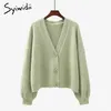 Syiwidii ​​grüne Strickjacken-Pullover für Frauen Herbst Winter beiläufige übergroße gestrickte Jacke V-Ausschnitt Button Up Langarmmäntel 210914