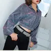 Simenual Sequin Metallic Women Sweatshirt 지퍼 긴 소매 자르기 탑스 한국 특대 Turtleneck 후드 Streetwear Spring T200407