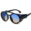 Sunglasses Retro Round Frame Punk Steam Male Personality Leather Case Windproof Female Goggles Driving Glasses Gafas De Sol Man