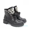 Partihandel-Boots Fashion Ladies Black Ankel Pearl Ribbon Decorated Non-Slip Women's Casual Comfortable Short Booties